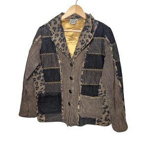 Parsley & Sage Womens Patchwork Leopard Print Cotton Button Front Jacket Large